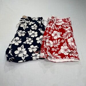 Hollister Board Shorts Mens M Lot of 2 Floral Hibiscus Swim Trunks Navy Red 7"